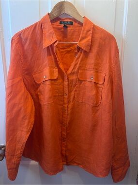 Ralph Lauren Bright Orange 100% Linen Button-Up Shirt